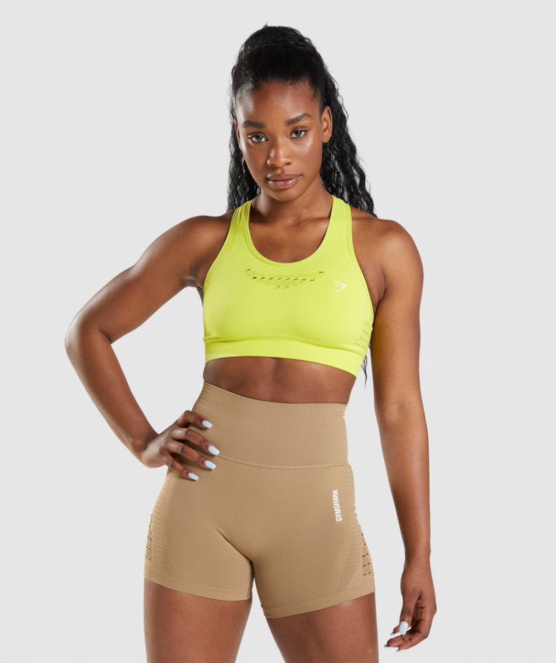 Women\'s Gymshark Energy Seamless Sports Bra Yellow | NZ 0JBKAN